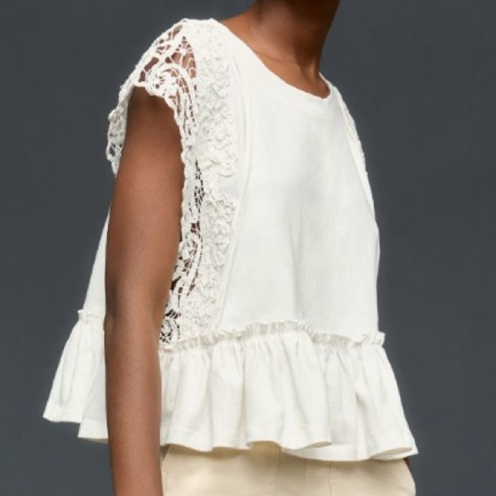 Anthropologie baby doll lace top, white